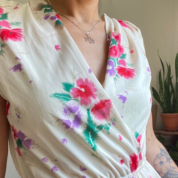 60s vintage floral midi dress - Picture 3 of 8